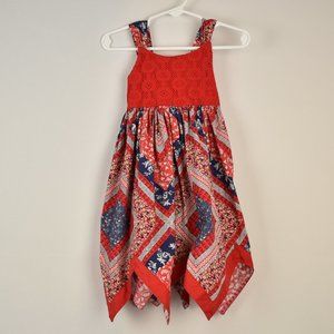 Blueberi Boulevard Red, White and Blue Lace Plaid Handkerchief Dress Size 24M